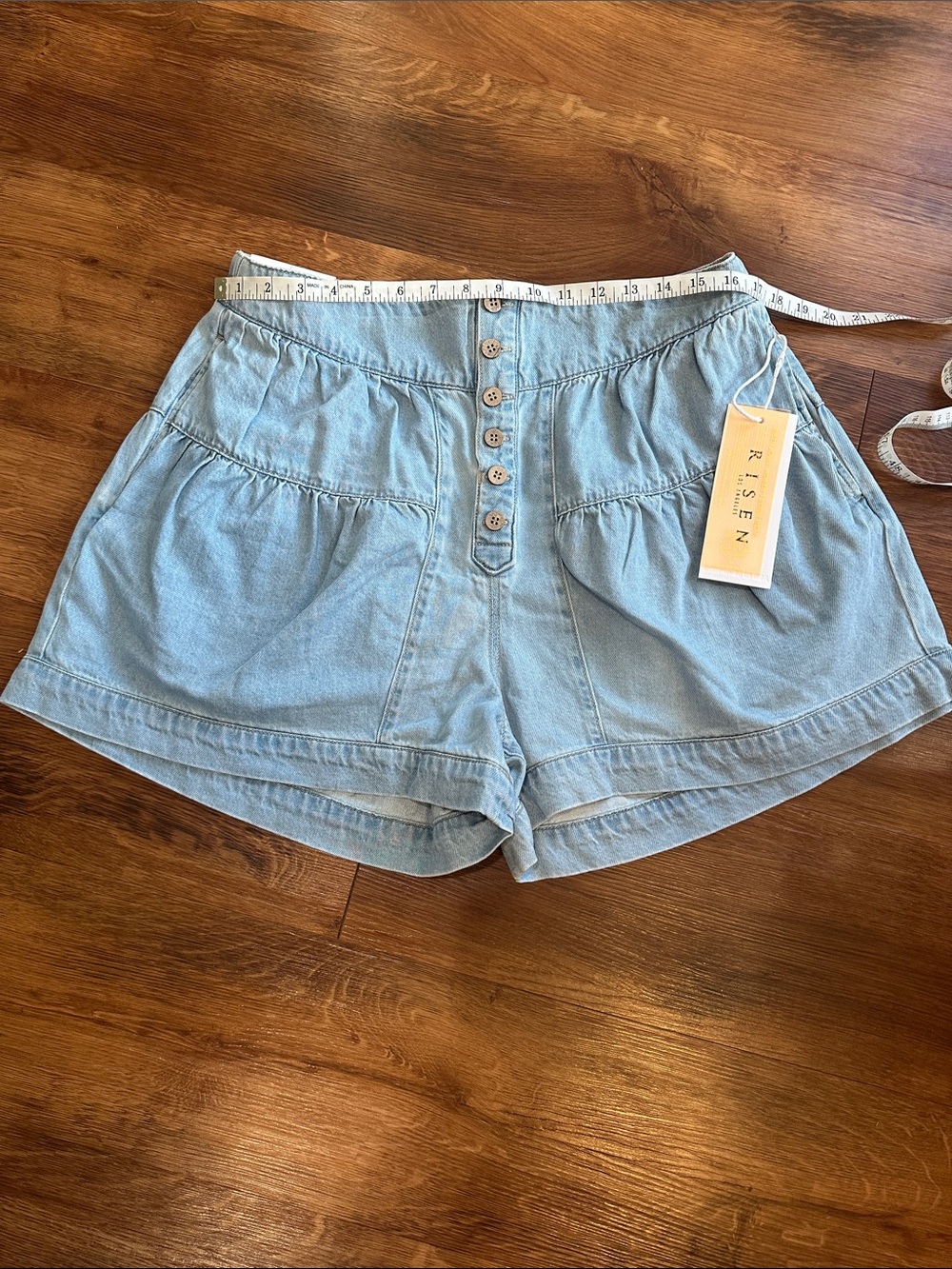 Light Blue Button-Front Women's Shorts